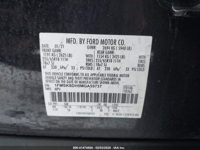 1FMSK8DH0MGA59737 Ford EXPLORER XLT