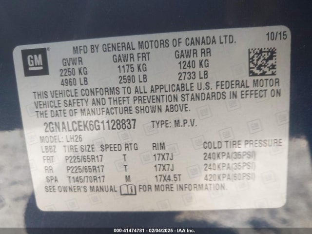 Chevrolet EQUINOX LT 2016 2GNALCEK6G1128837 Image 9