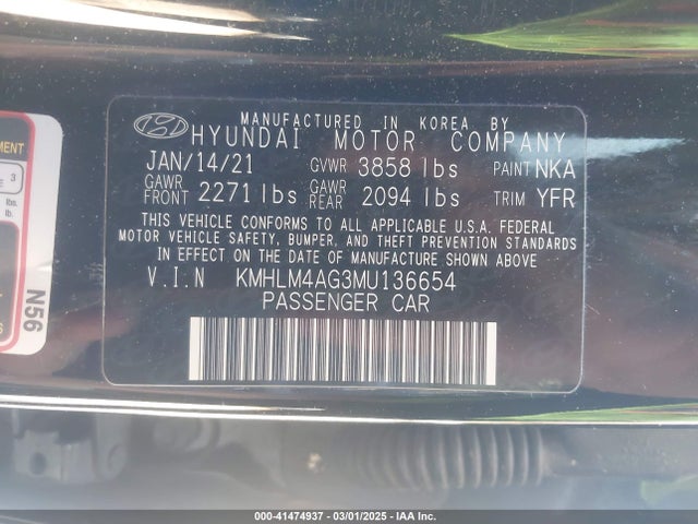 KMHLM4AG3MU136654 Hyundai ELANTRA SEL