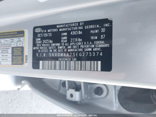 5XXGM4A75EG275374 KIA Optima Lx