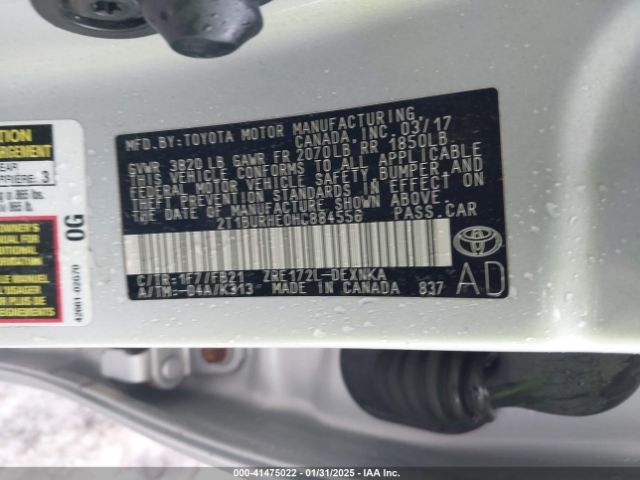 2T1BURHE0HC884556 Toyota COROLLA LE