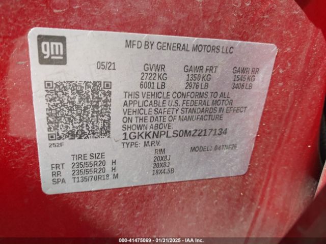 1GKKNPLS0MZ217134 GMC Acadia Fwd Denali