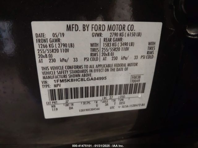 1FM5K8HC8LGA04995 Ford Explorer Platinum