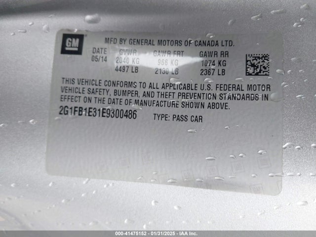 41475152 :رقم المزاد ، 2G1FB1E31E9300486 vin ، 2014 Chevrolet Camaro 1lt مزاد بيع