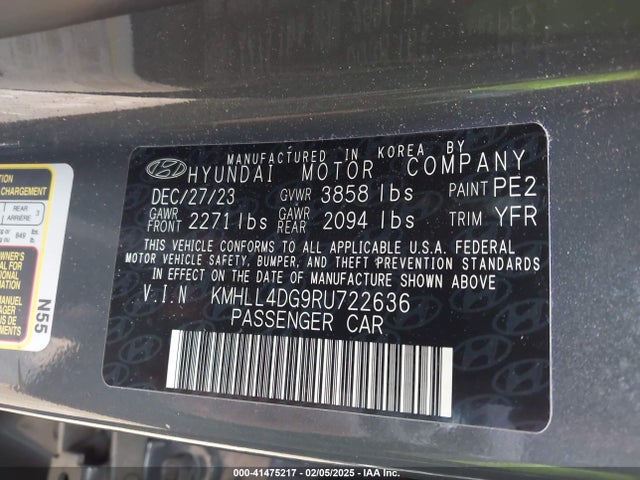 KMHLL4DG9RU722636 Hyundai ELANTRA SE