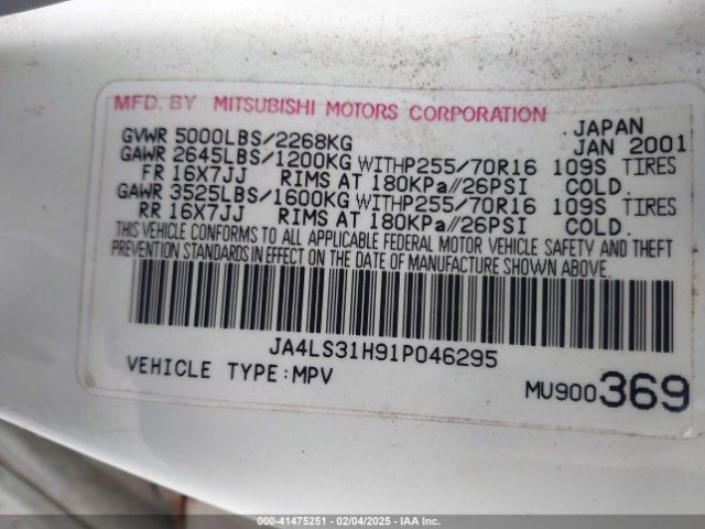 2001 MITSUBISHI MONTERO SPORT JA4LS31H91P046295 Photo 8