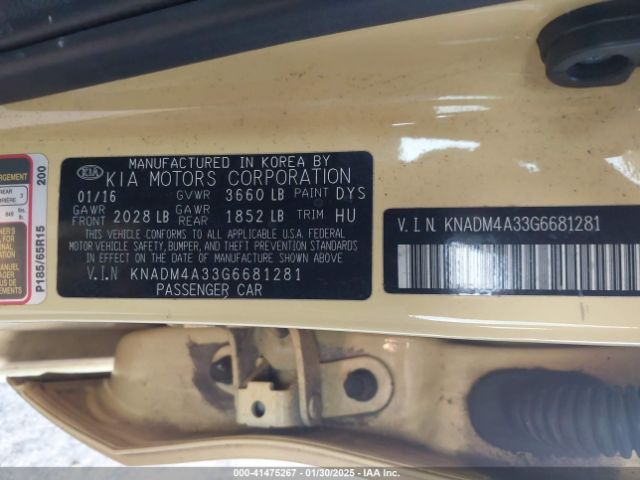 KNADM4A33G6681281 KIA RIO LX
