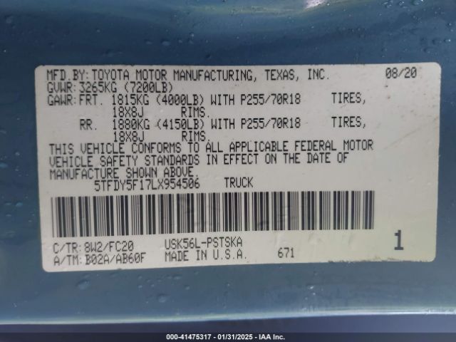 5TFDY5F17LX954506 Toyota Tundra Sr5