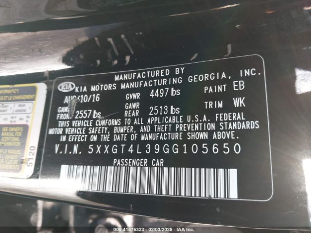5XXGT4L39GG105650 KIA Optima Lx
