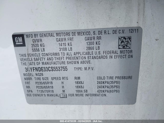 2012 CADILLAC SRX 3GYFNDE33CS553755 Photo 8
