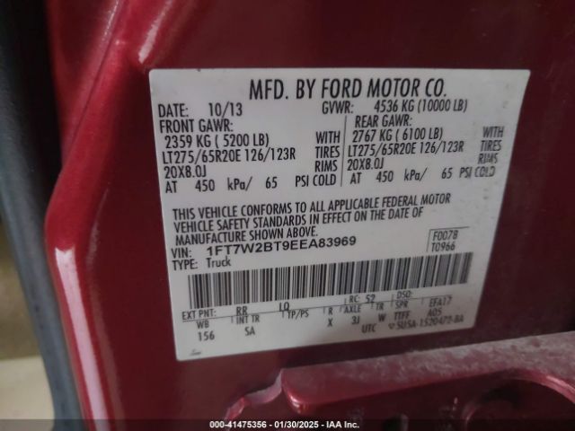 1FT7W2BT9EEA83969 Ford F-250 Lariat