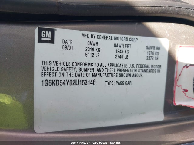 2002 CADILLAC DEVILLE 1G6KD54Y02U153146 Photo 8