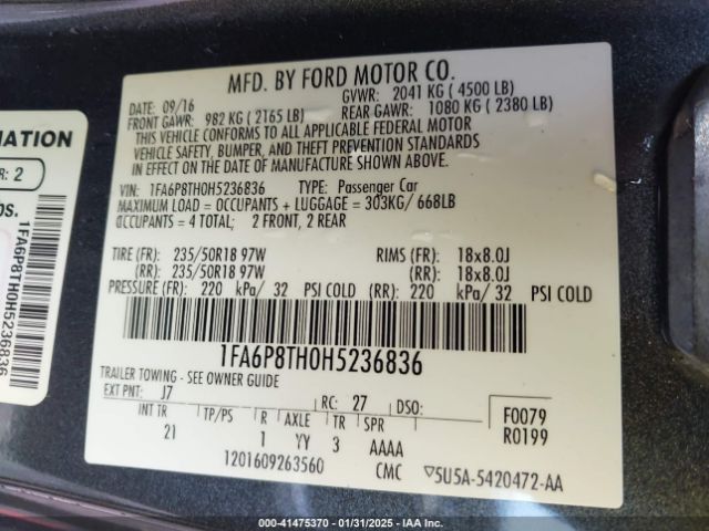 1FA6P8TH0H5236836 Ford Mustang Ecoboost