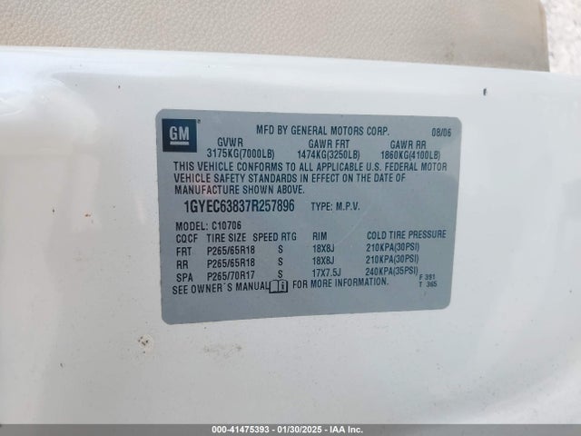 2007 CADILLAC ESCALADE 1GYEC63837R257896 Photo 8