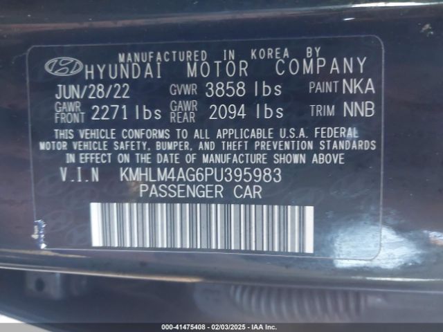 KMHLM4AG6PU395983 Hyundai ELANTRA SEL