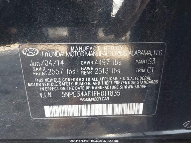 Hyundai Sonata Limited 2015 5NPE34AF1FH011835 Image 9