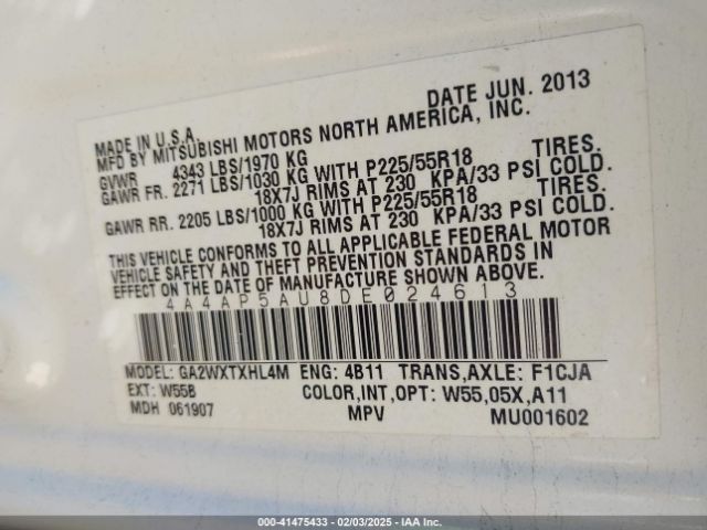 2013 MITSUBISHI OUTLANDER SPORT 4A4AP5AU8DE024613 Photo 8