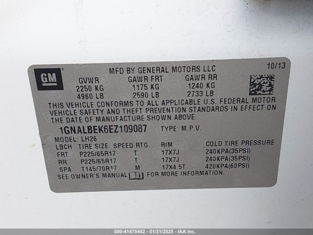 1GNALBEK6EZ109087 Chevrolet EQUINOX 1LT