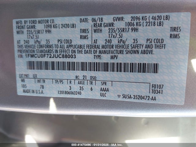 Ford ESCAPE S 2018 1FMCU0F72JUC88003 Image 9