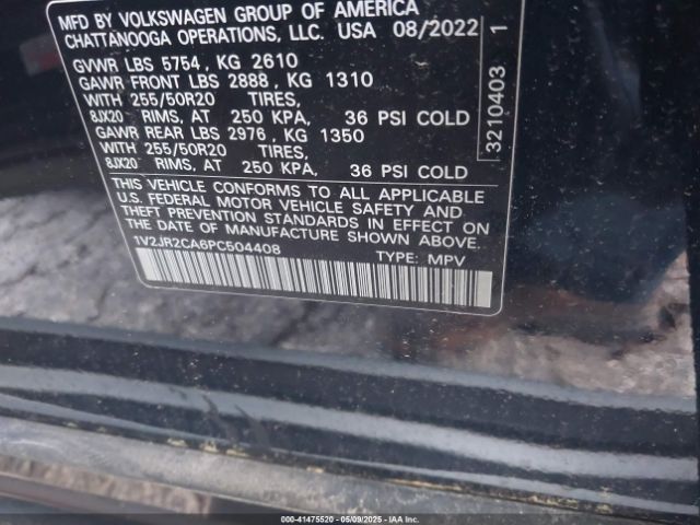 1V2JR2CA6PC504408 Volkswagen Atlas 3.6l V6 Se W/technology