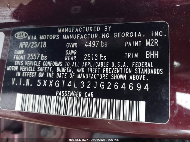 5XXGT4L32JG264694 KIA Optima Lx