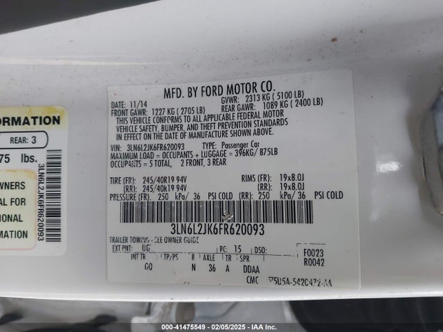 3LN6L2JK6FR620093 Lincoln MKZ
