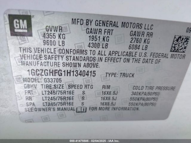1GCZGHFG1H1340415 Chevrolet Express 3500 Work Van