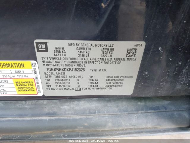 1GNKRHKDXFJ152326 Chevrolet Traverse 2lt