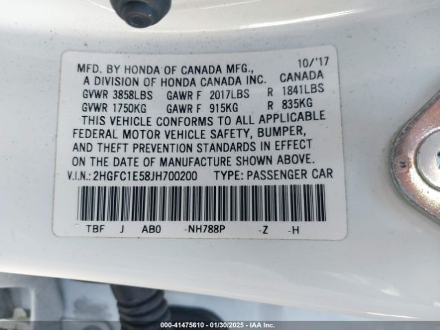 2HGFC1E58JH700200 Honda CIVIC SI