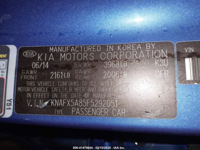 KNAFX5A85F5292051 KIA FORTE EX