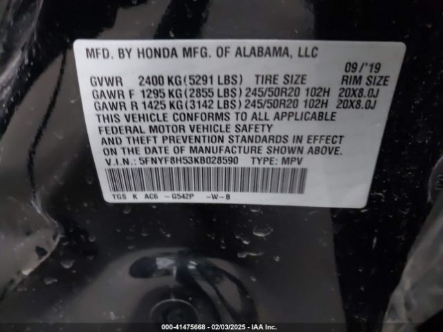 5FNYF8H53KB028590 Honda Passport Ex-l