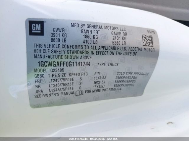 1GCWGAFF0G1141744 Chevrolet Express 2500 Work Van