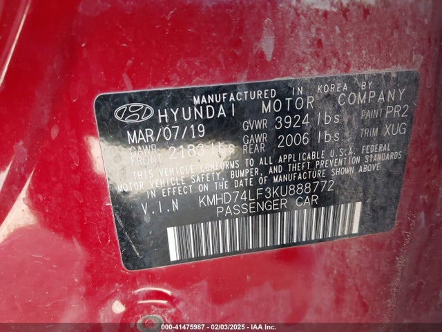 KMHD74LF3KU888772 Hyundai ELANTRA SE
