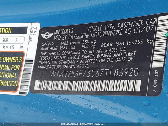 2007 MINI COOPER S WMWMF73567TL83920 Photo 8