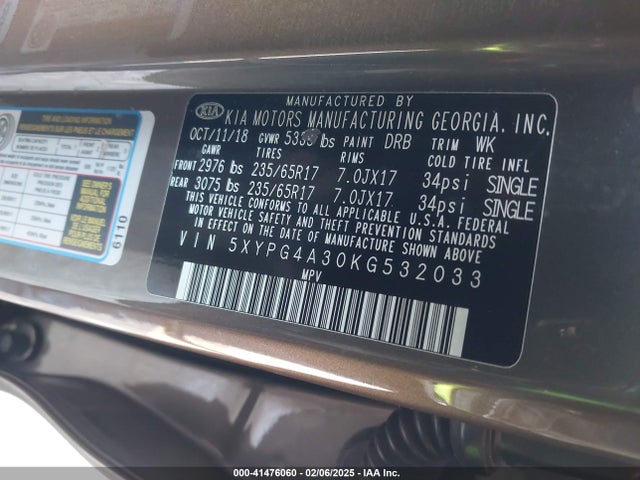 5XYPG4A30KG532033 KIA Sorento 2.4l Lx
