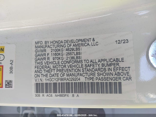 1HGCY2F86RA029204 Honda Accord Hybrid Touring