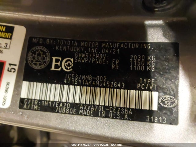 4T1G11AK4MU452643 Toyota CAMRY SE