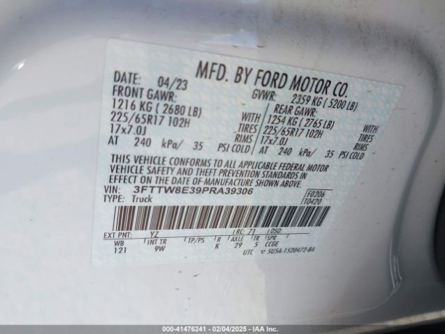 3FTTW8E39PRA39306 Ford Maverick Xl