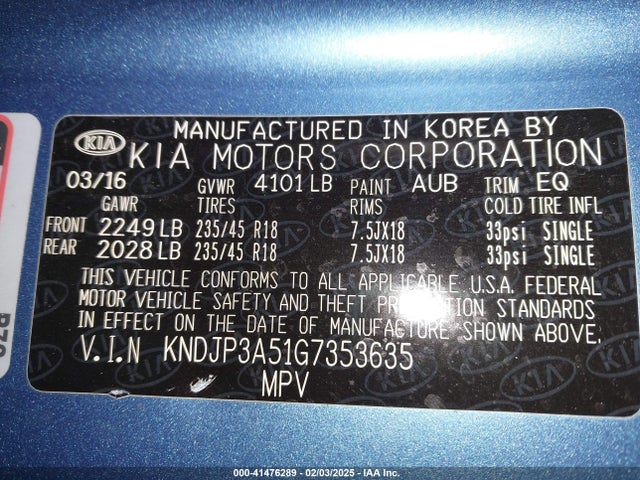 KIA SOUL + 2016 KNDJP3A51G7353635 Image 9
