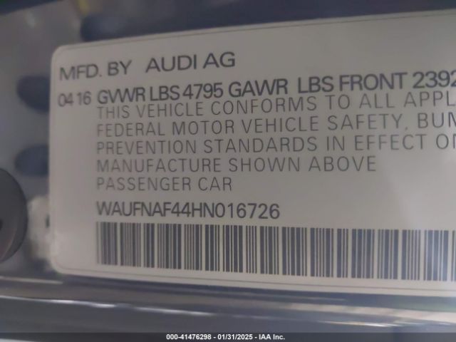 WAUFNAF44HN016726 Audi A4 2.0t Premium