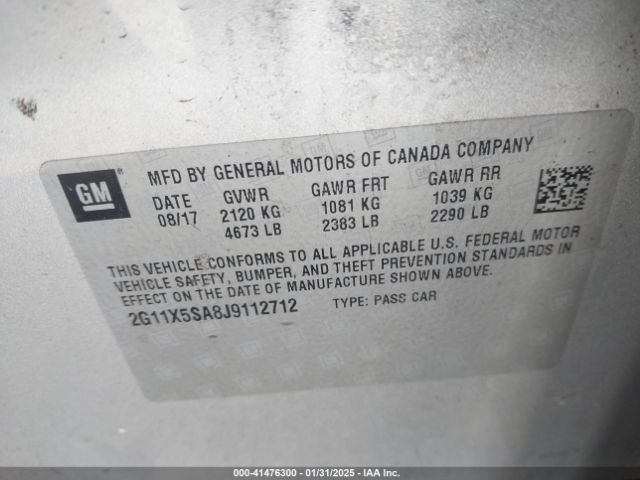 2G11X5SA8J9112712 Chevrolet Impala 1fl