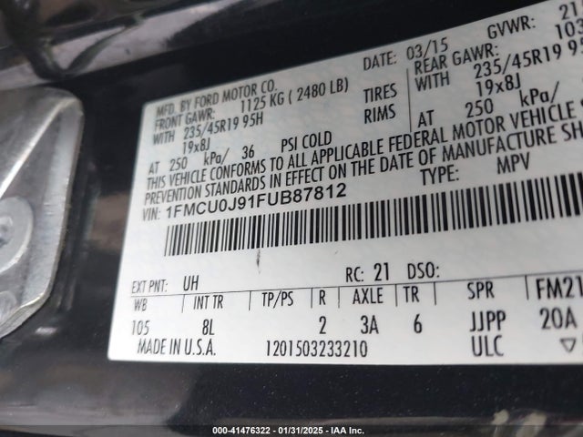 Ford Escape Titanium 2015 1FMCU0J91FUB87812 Image 9
