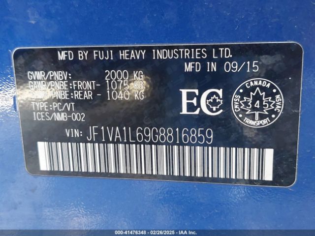JF1VA1L69G8816859 Subaru Wrx Limited