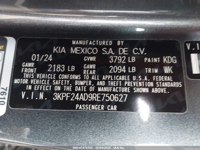 3KPF24AD9RE750627 KIA Forte Lxs