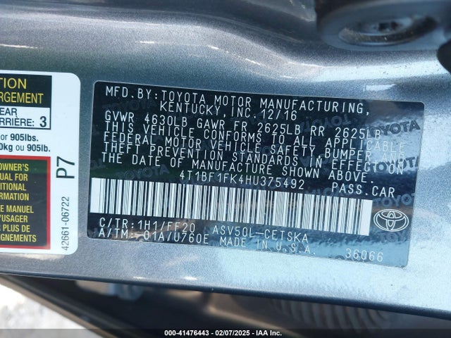 Toyota CAMRY SE 2017 4T1BF1FK4HU375492 Image 9