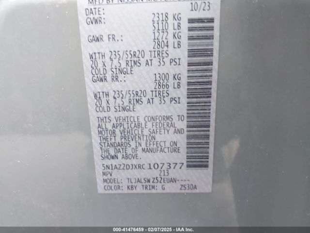 5N1AZ2DJXRC107377 Nissan Murano Platinum Fwd