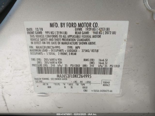 MAJ6S3FL0KC264995 Ford ECOSPORT S