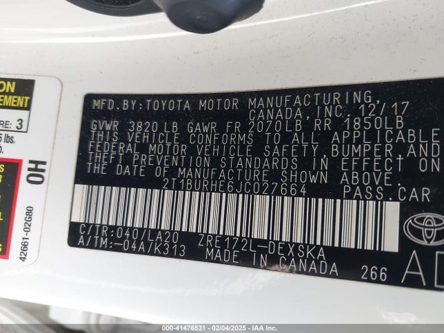 Toyota Corolla 2018 2T1BURHE6JC027664 Image 9