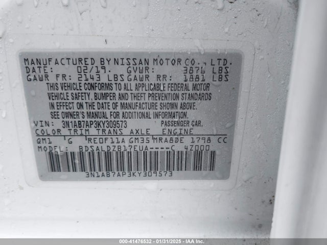 Nissan SENTRA SV 2019 3N1AB7AP3KY309573 Image 9