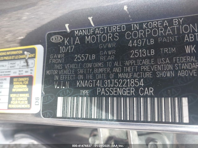 KNAGT4L31J5221854 KIA Optima Lx